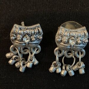 Silver Dangle Earrings with Rhinestones